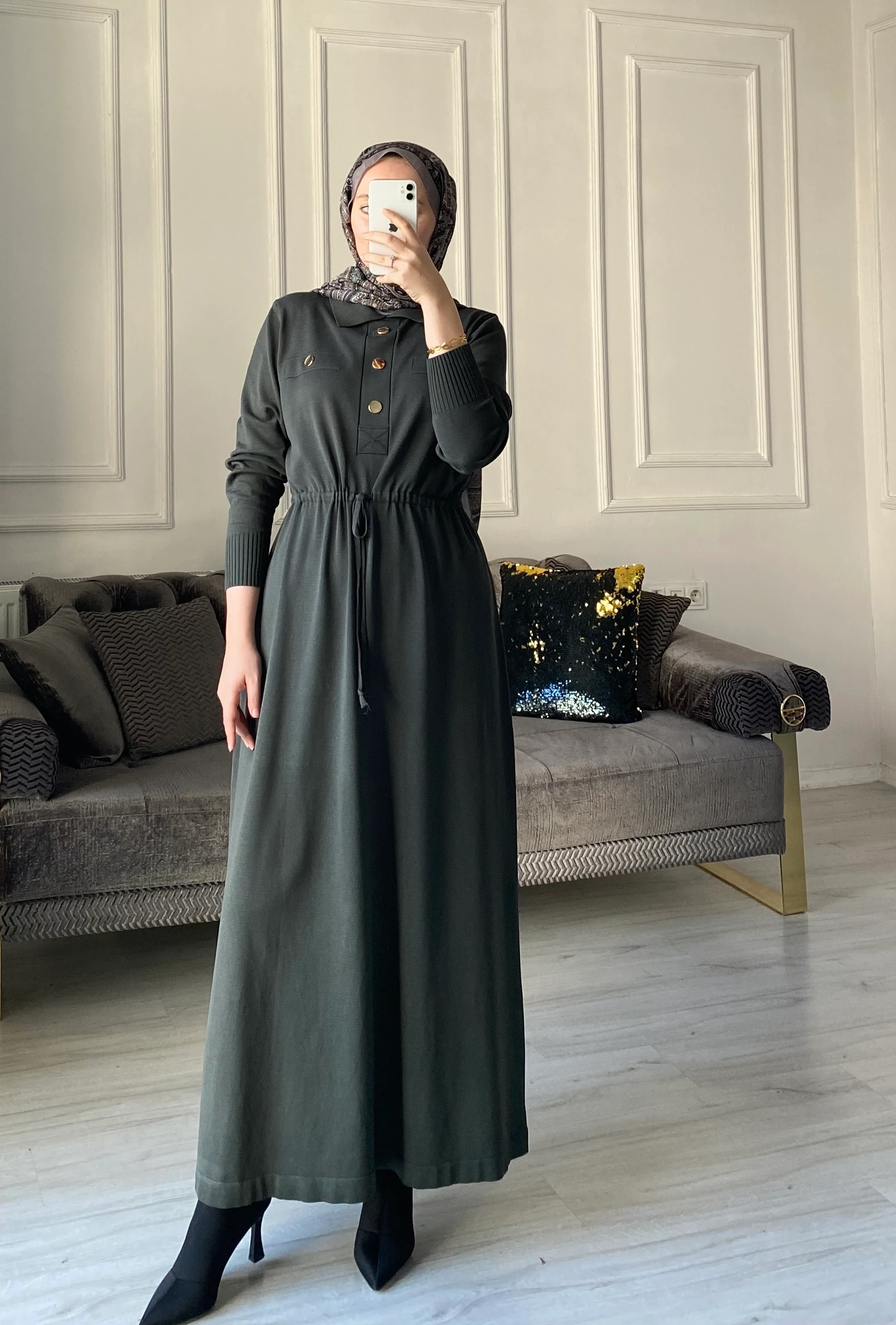 Benna Merserize Elbise - Haki