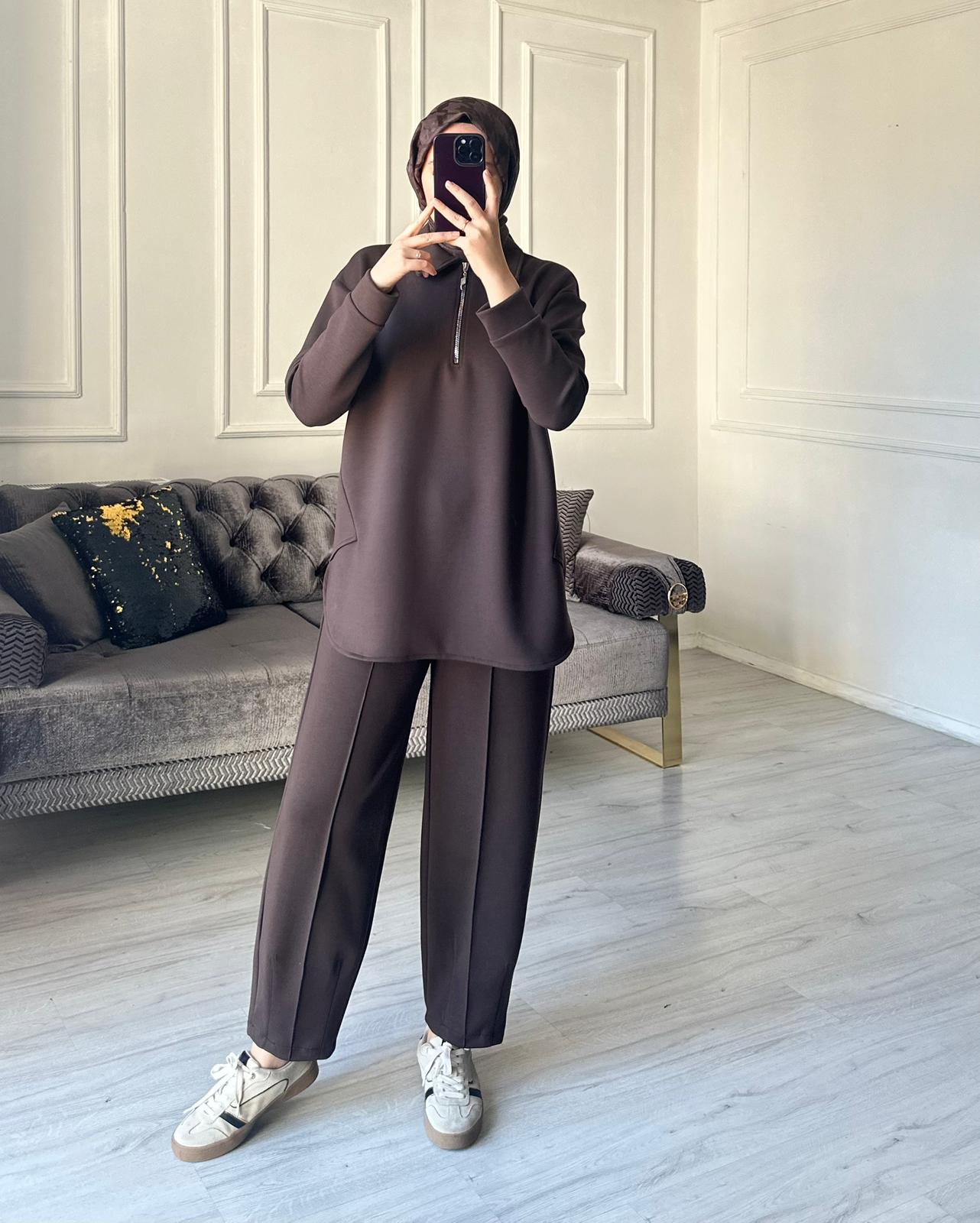 Nitel Oysh Pantolonlu Takım - Acı Kahve