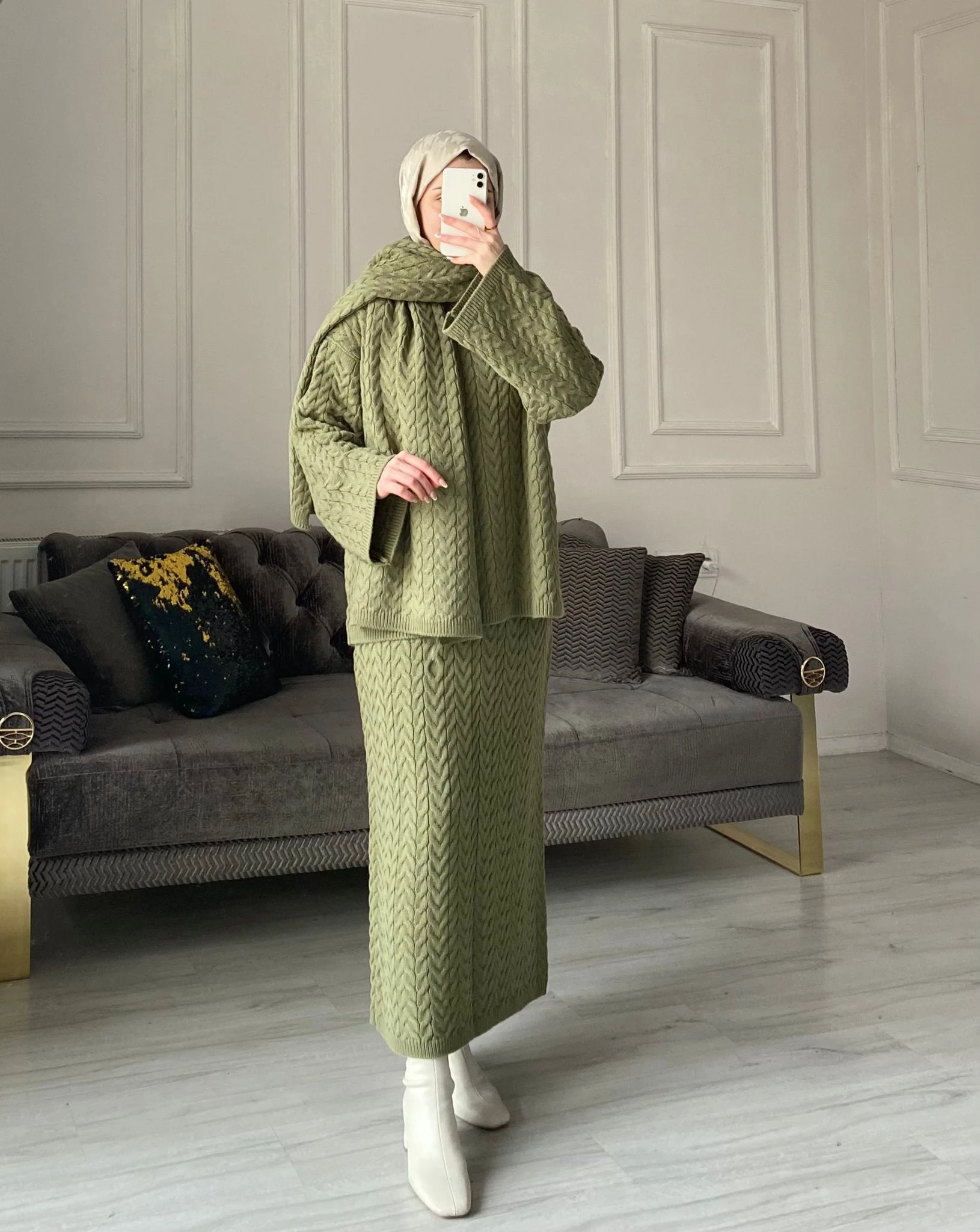 Kamilla Atkılı Triko Takım - Çağla