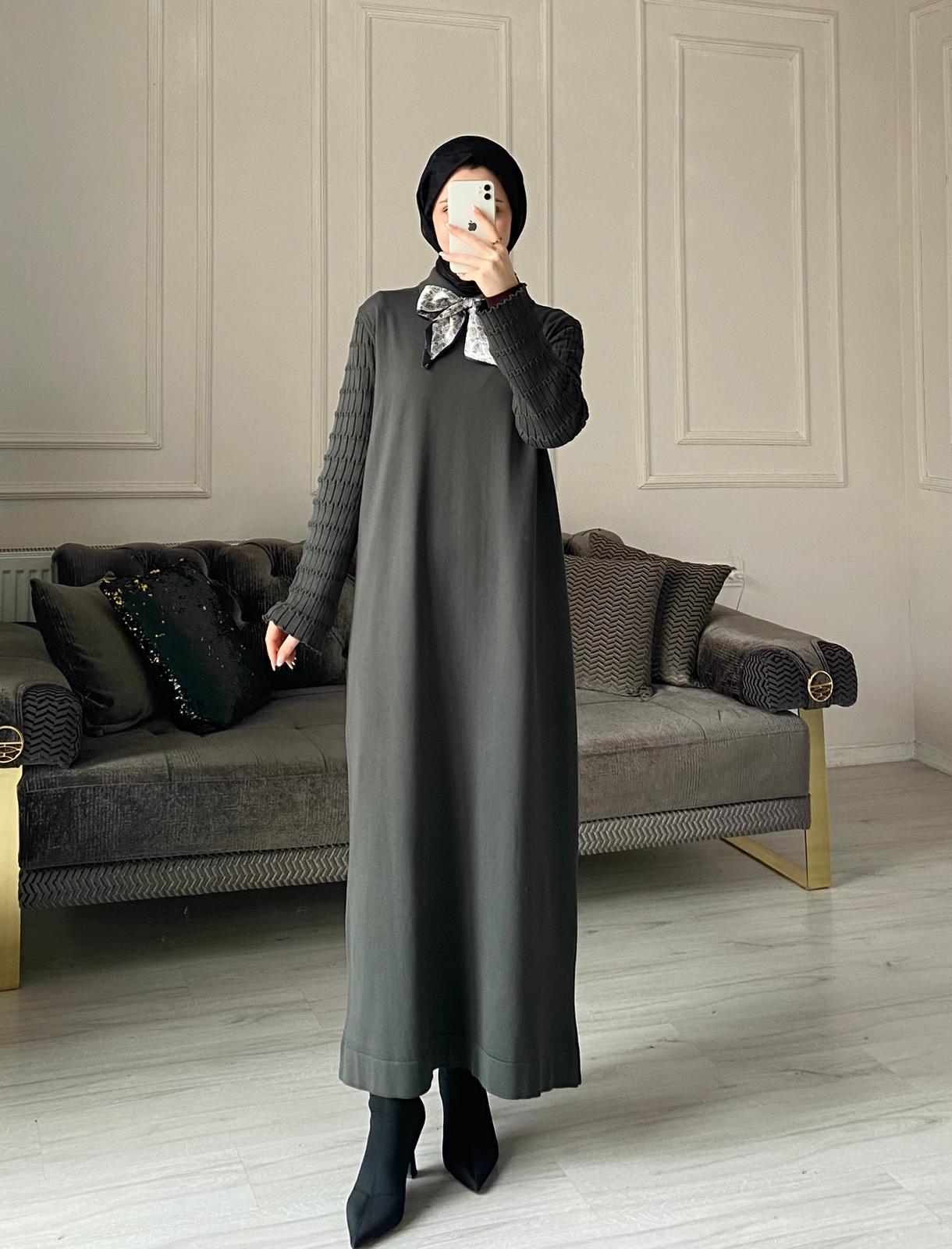 Lima Fular Detaylı Elbise - Haki