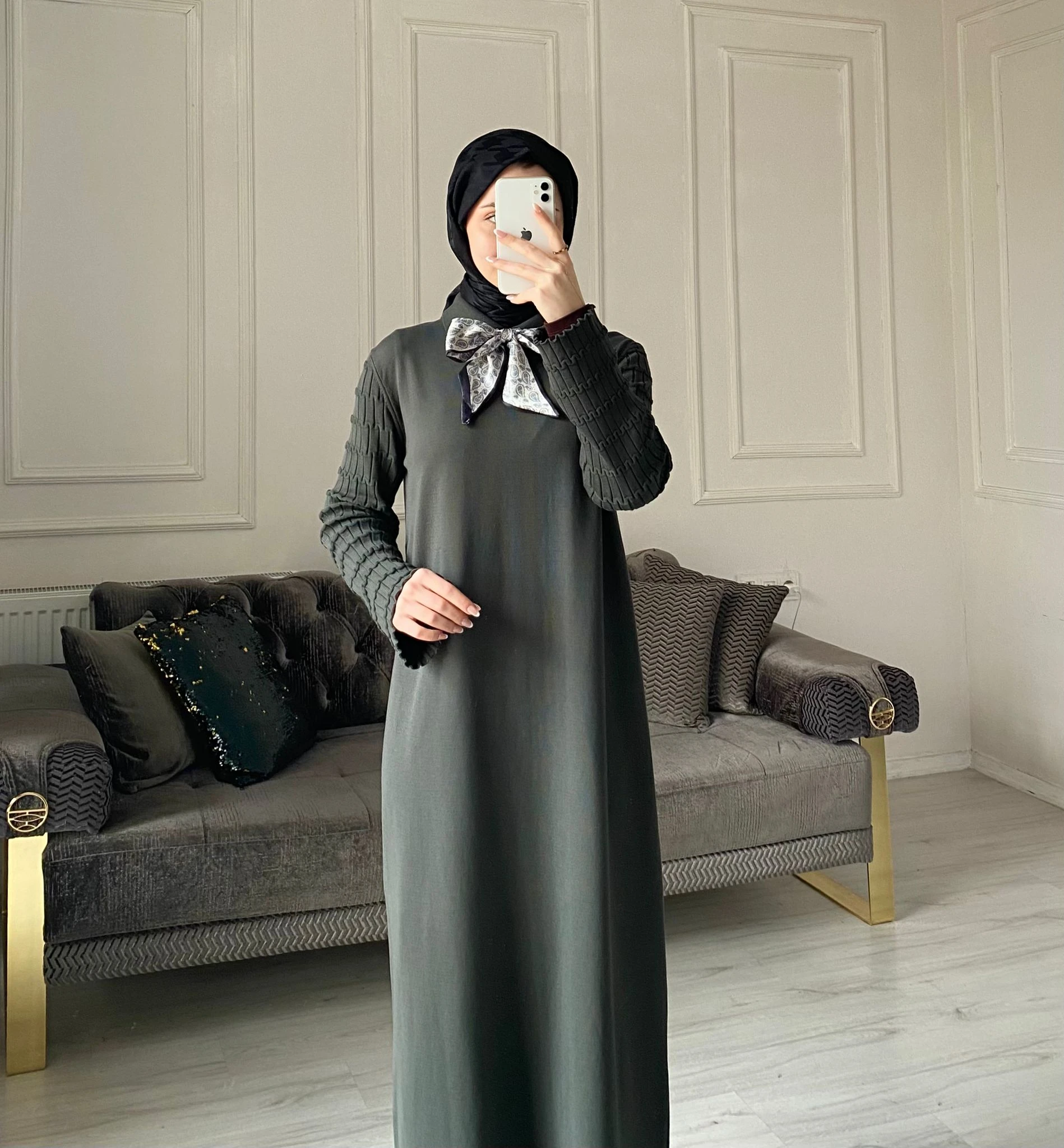 Lima Fular Detaylı Elbise - Haki