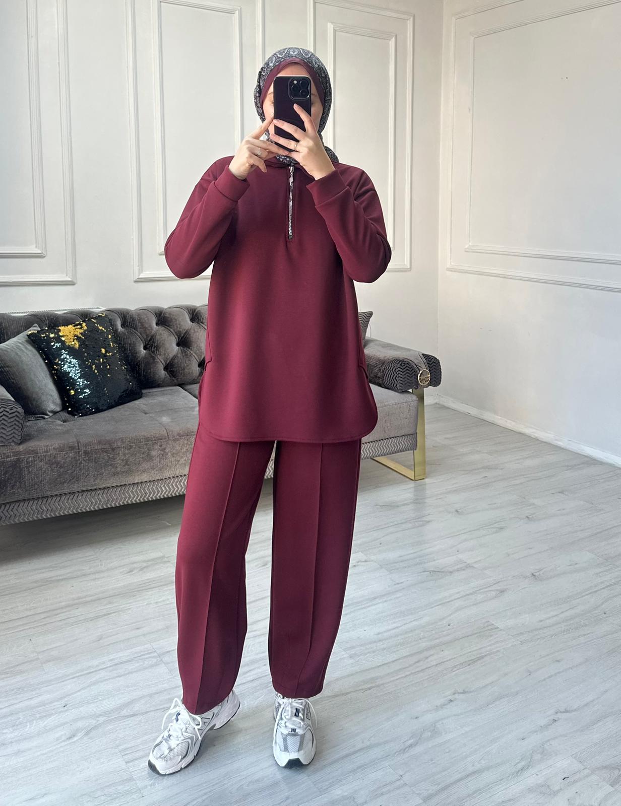Nitel Oysh Pantolonlu Takım - Bordo