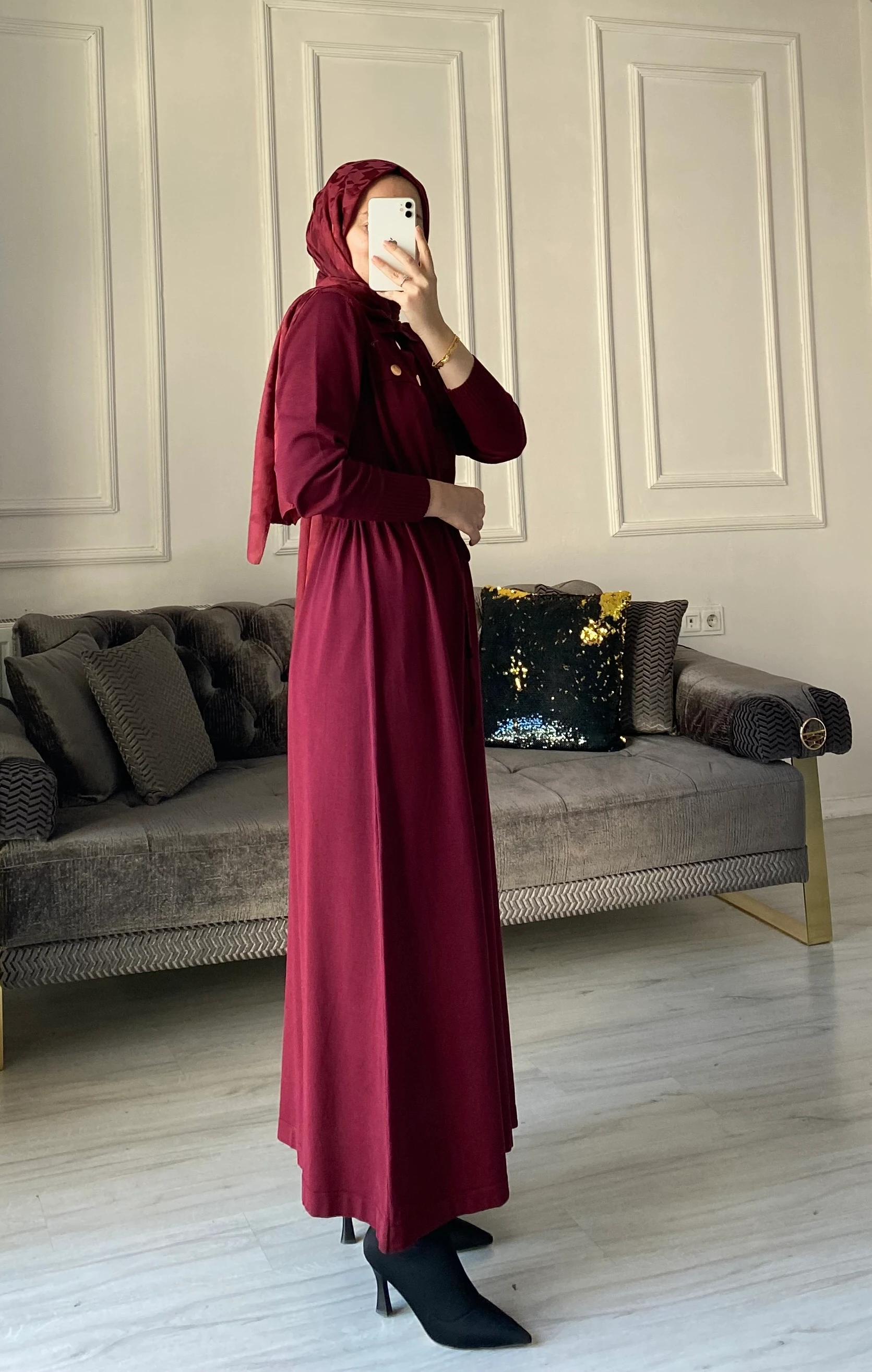 Benna Merserize Elbise - Bordo