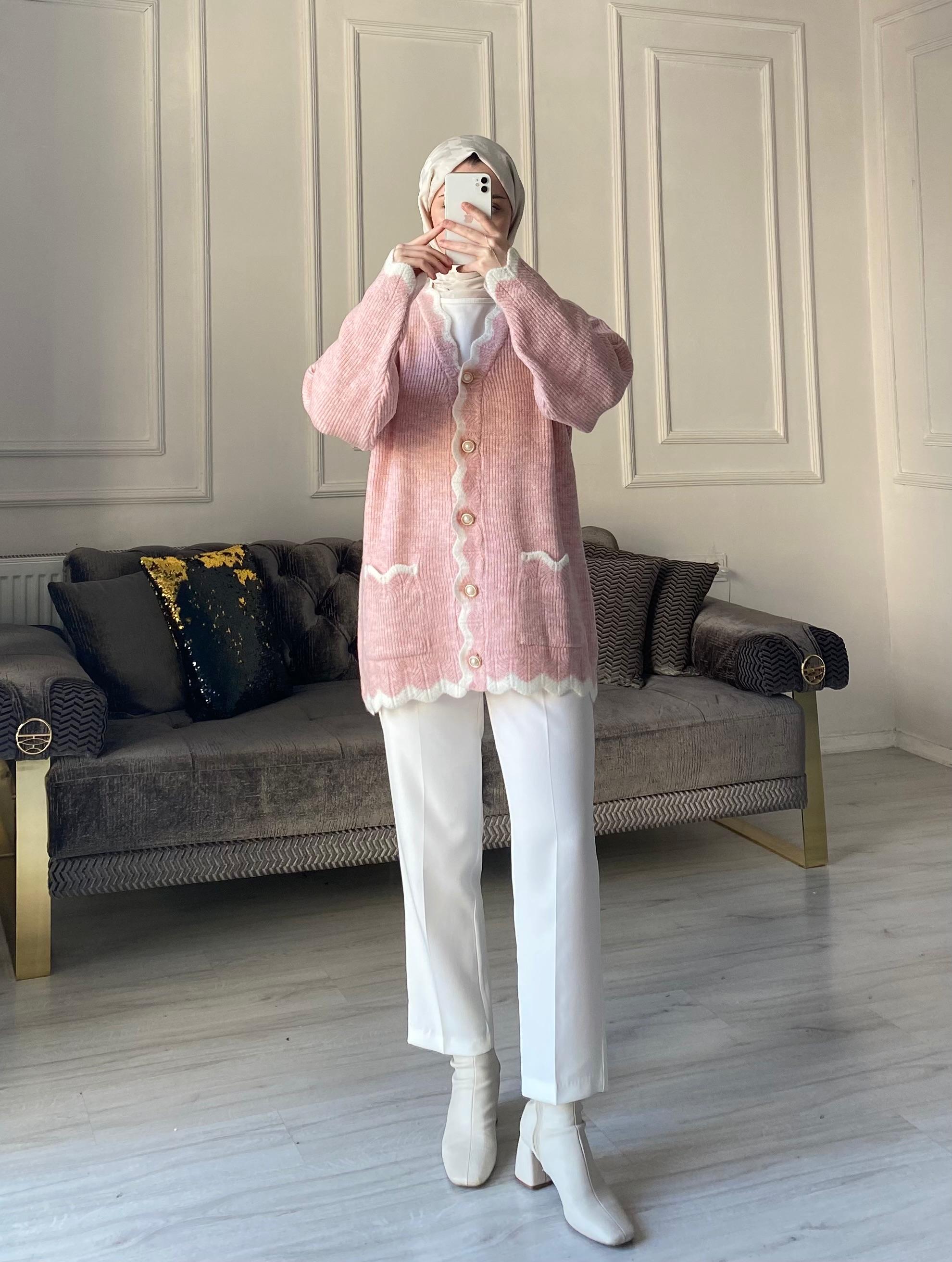 Beliz Triko Hırka - Toz Pembe