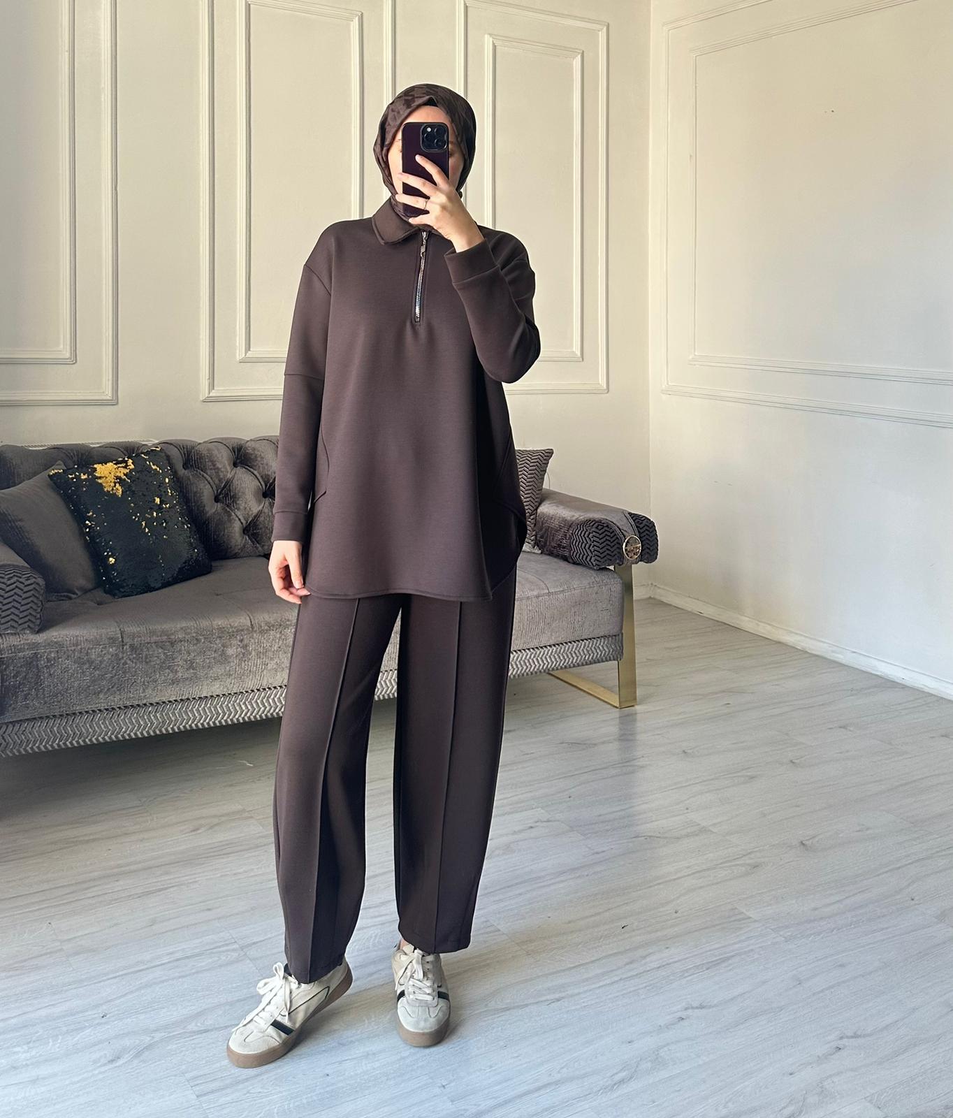 Nitel Oysh Pantolonlu Takım - Acı Kahve