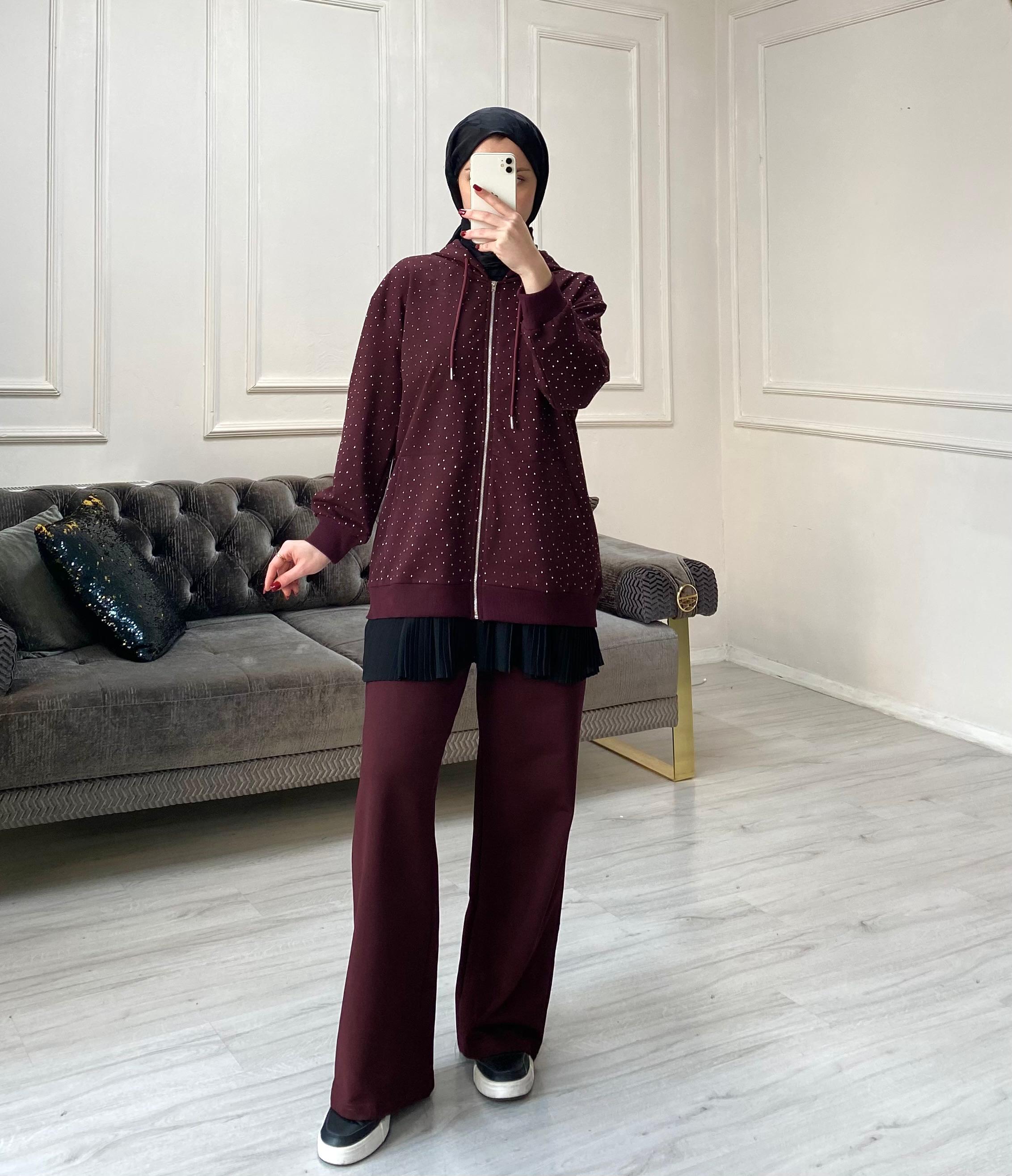 Shine Oysh Pantolonlu Takım  - Mürdüm
