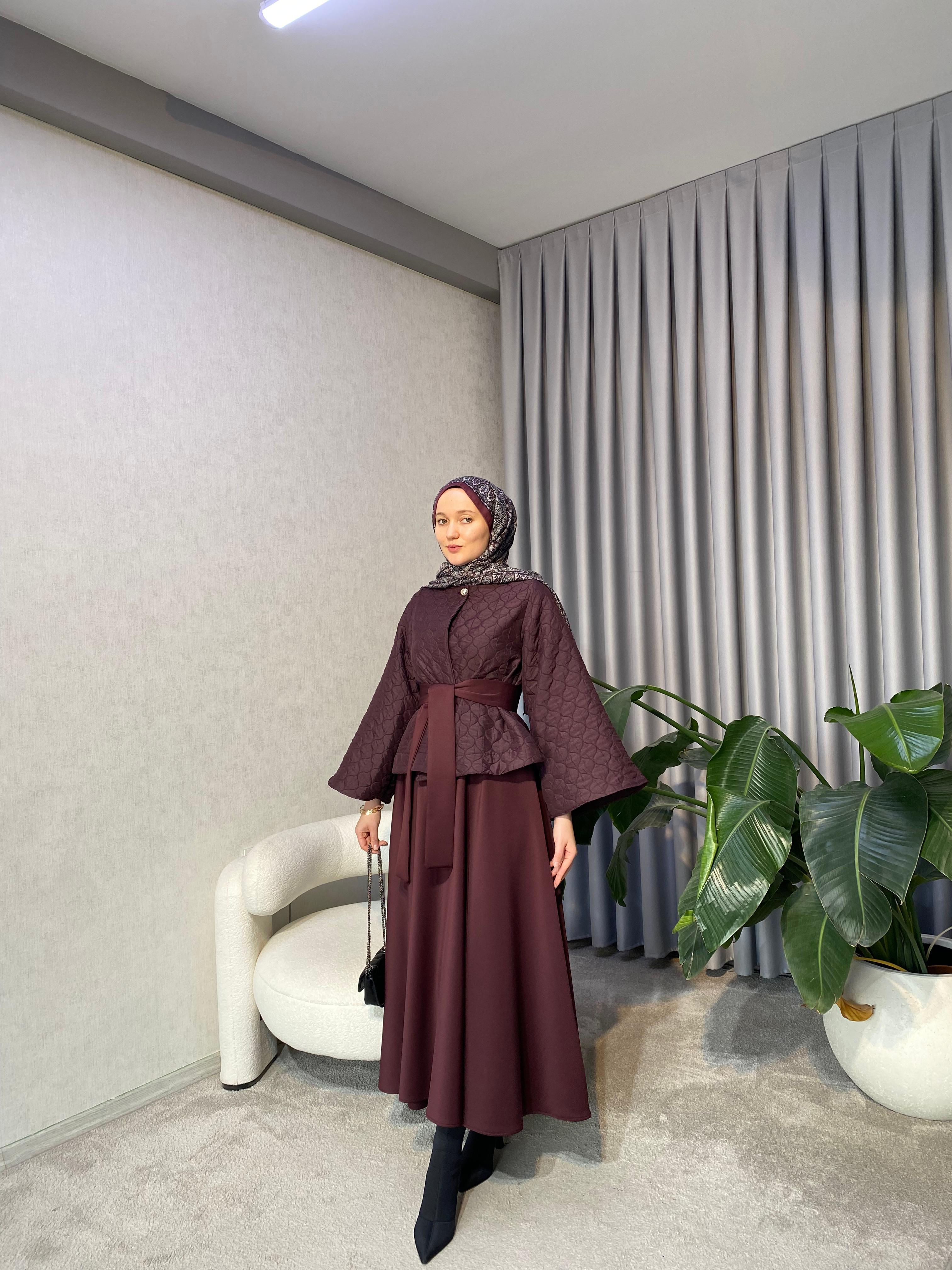 Kapitone Etekli Takım - Bordo