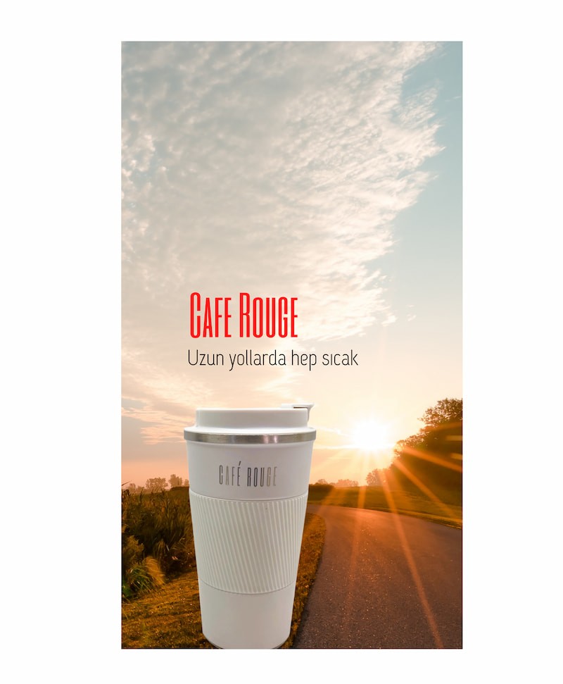 Cafe Rouge Çelik Kaydırmaz Lastikli Termos Bardak Kupa Kahve Mug 500 Ml - beyaz mug