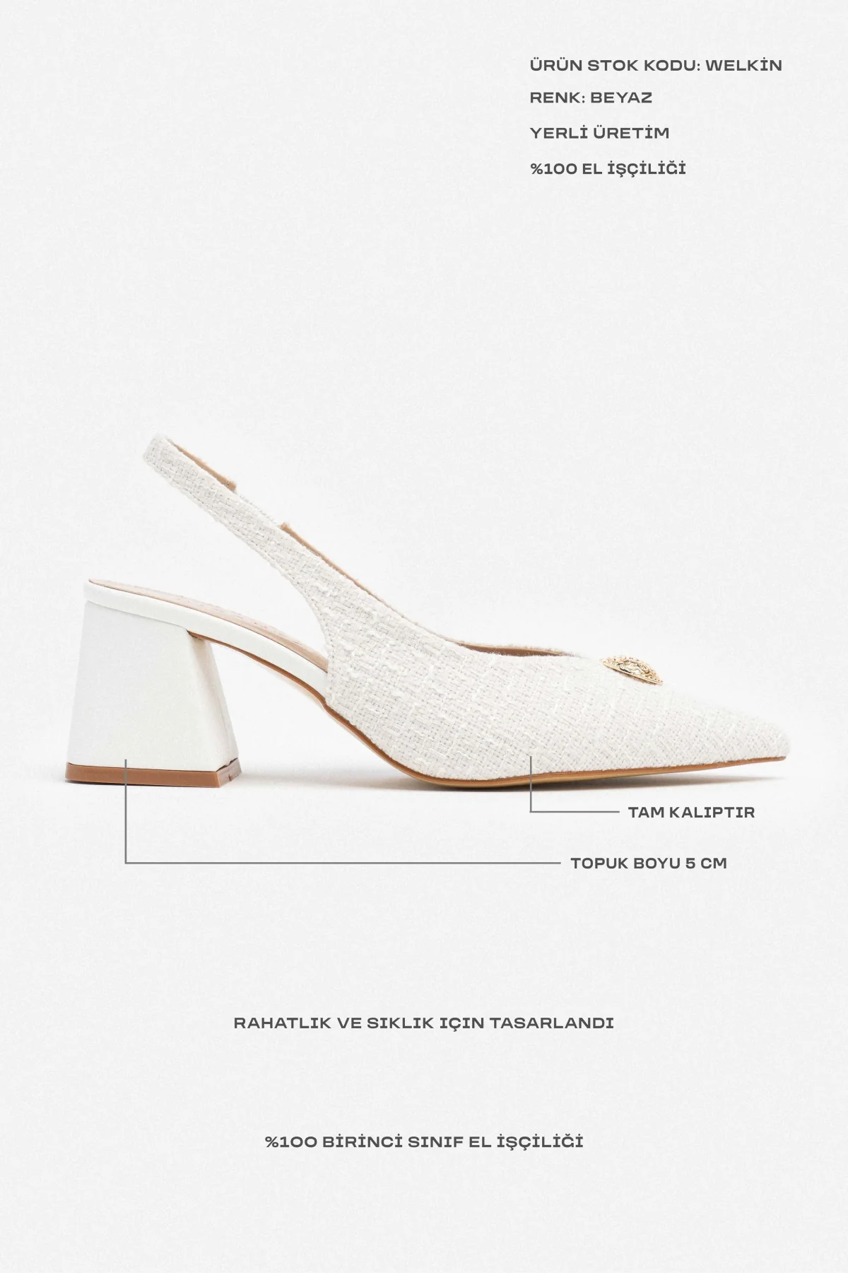 WELKİN BEYAZ KİLİM AKSESUAR DETAYLI SİVRİ BURUN KADIN TOPUKLU AYAKKABI