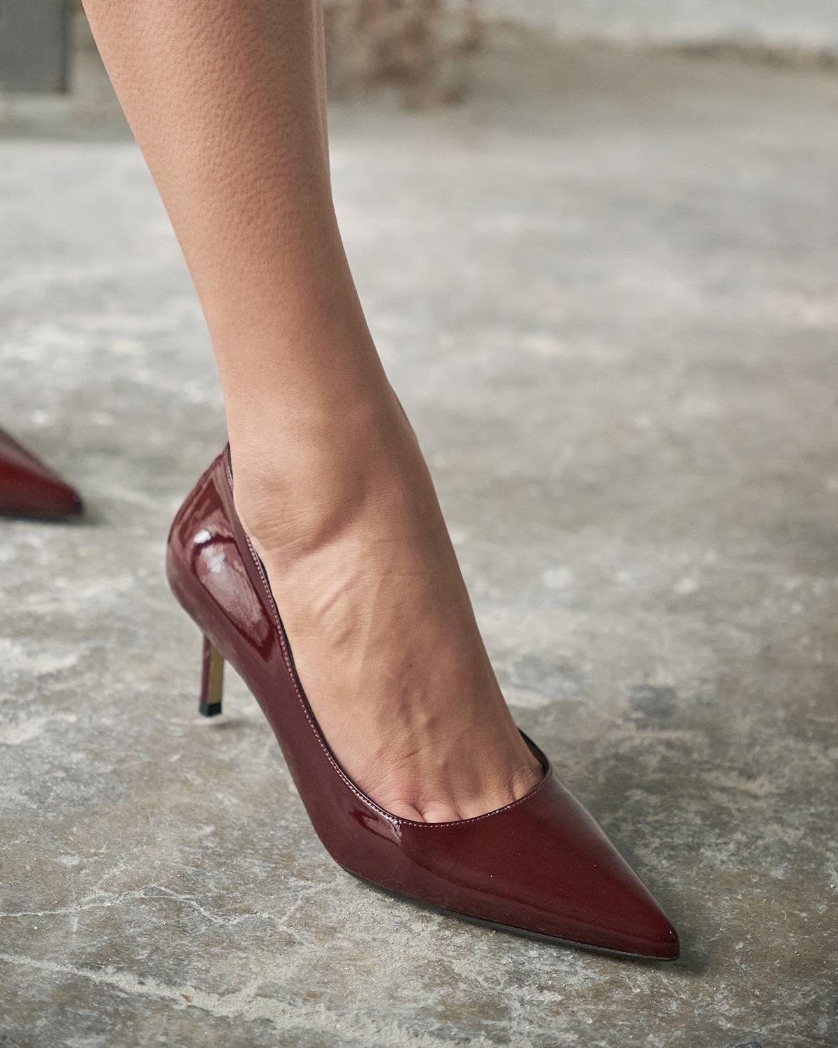 SİSTA 5 CM BORDO RUGAN DERİ STİLETTO