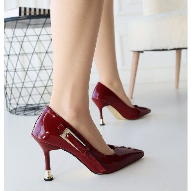 Bogota Bordo Gold Kemer Detay 8 Cm Stiletto