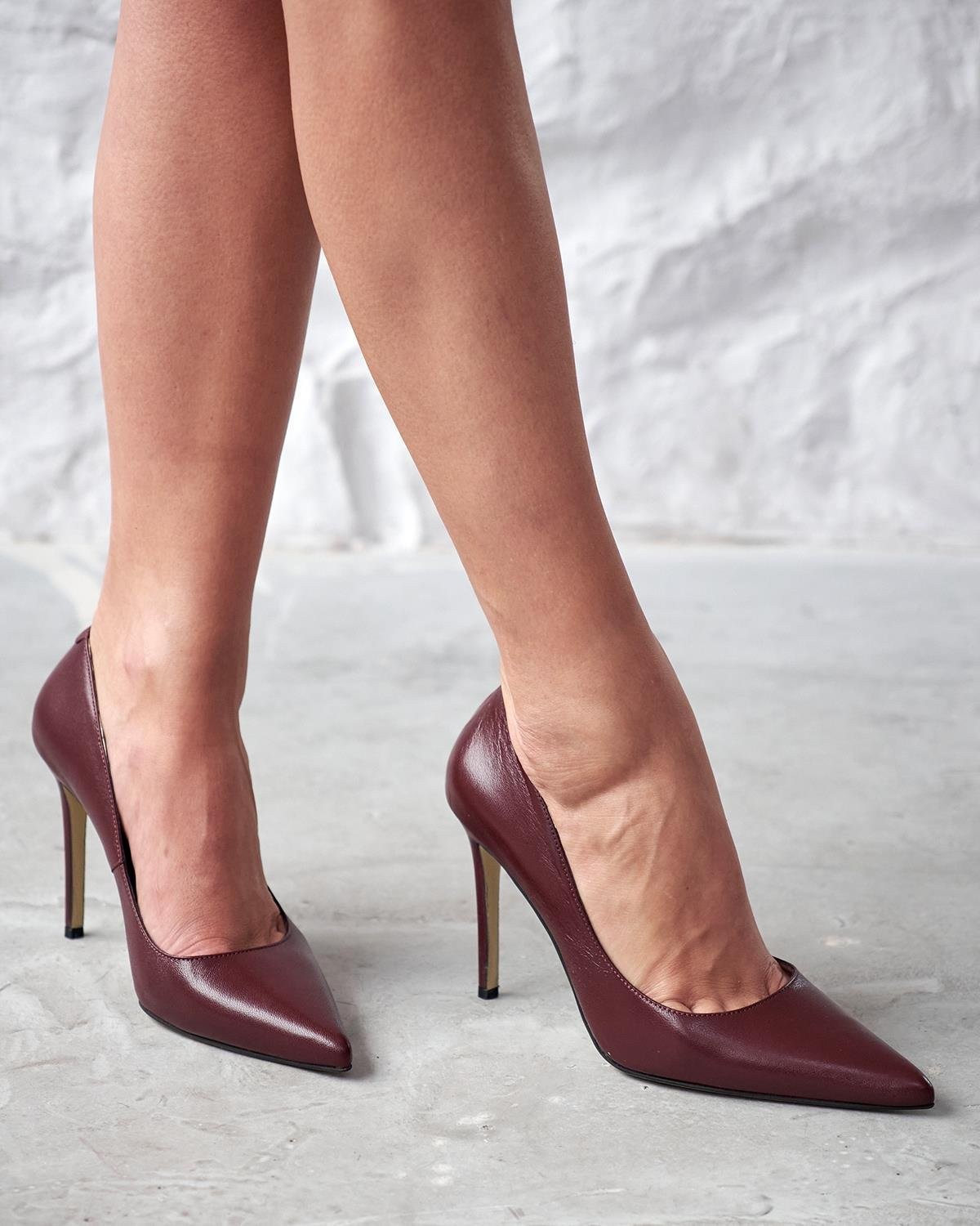 SİSTA 10 CM BORDO DERİ STİLETTO