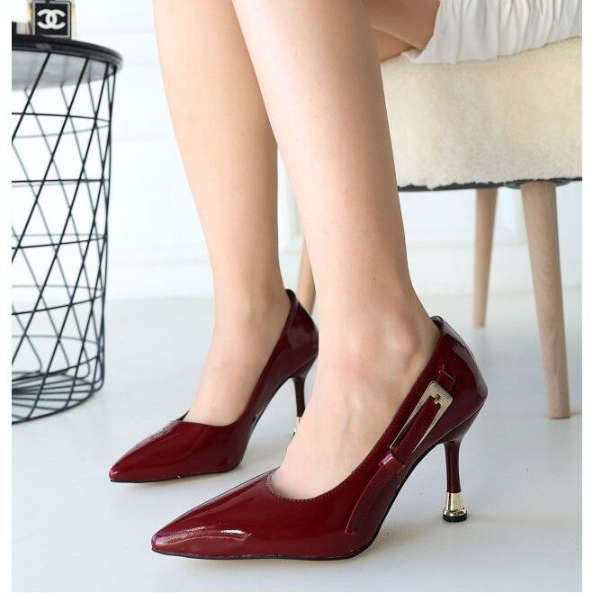 Bogota Bordo Gold Kemer Detay 8 Cm Stiletto