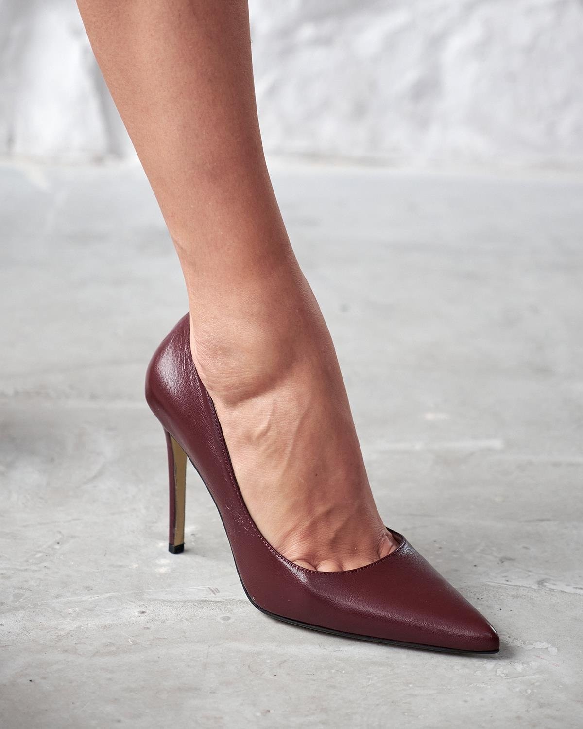 SİSTA 10 CM BORDO DERİ STİLETTO