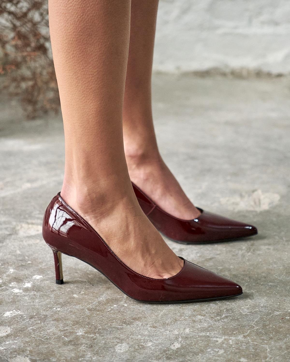 SİSTA 5 CM BORDO RUGAN DERİ STİLETTO