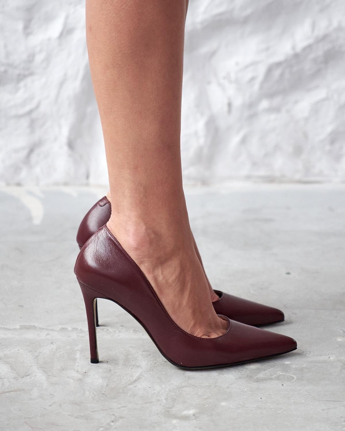 SİSTA 10 CM BORDO DERİ STİLETTO