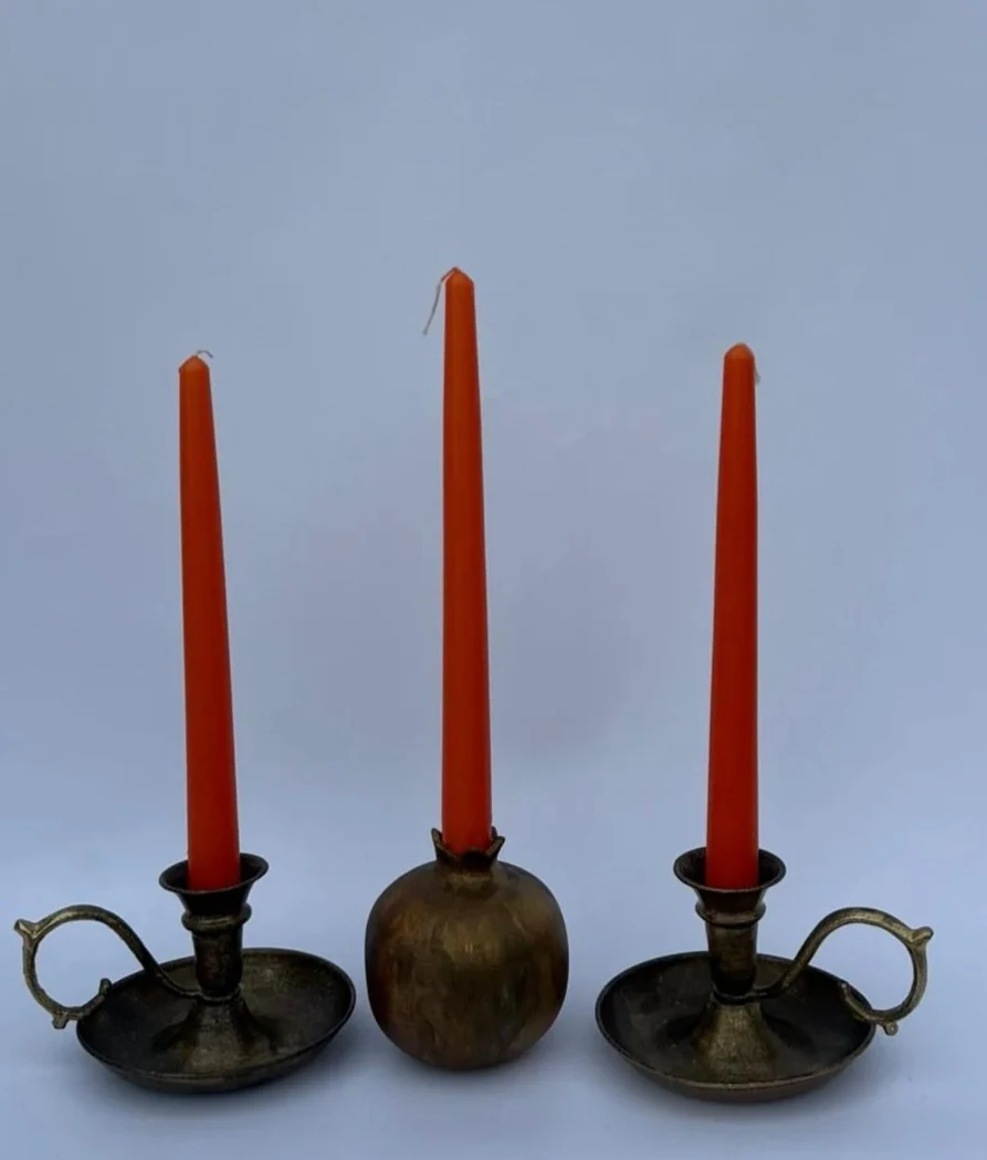 3'lü Turuncu Şamdan mumu 