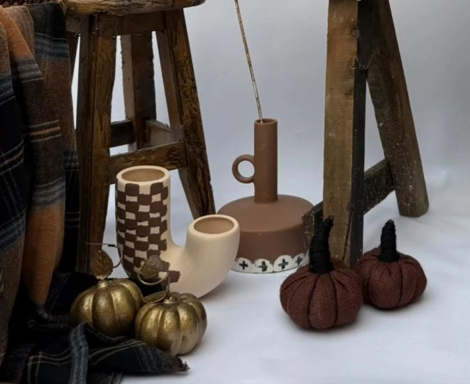 Koyu Kahverengi Keten Kumaş 2'li Bal Kabak 