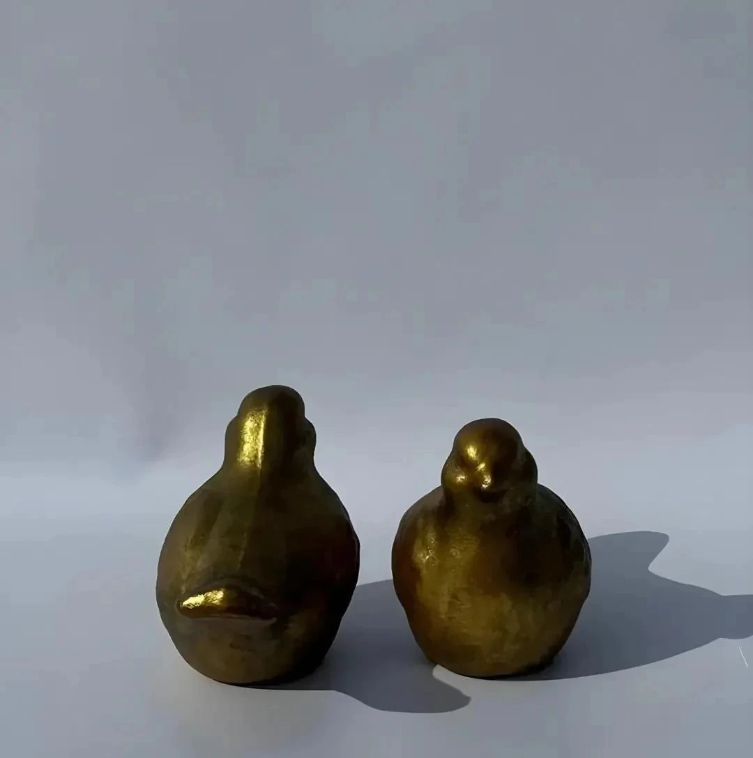 Bronz kaplamalı 2'li dekoratif kuş