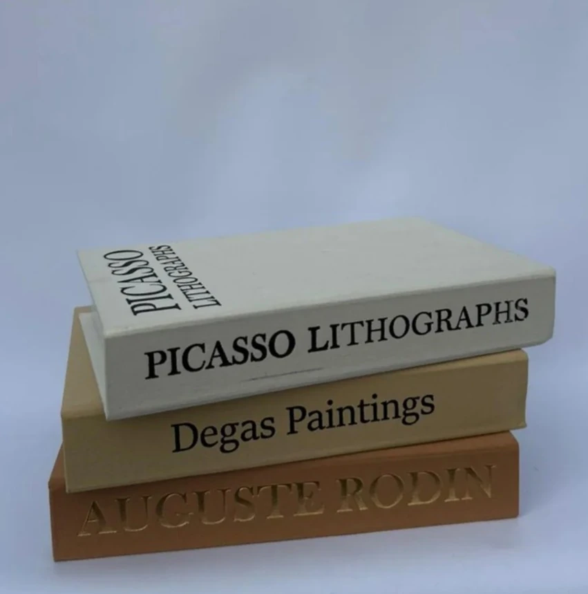3^lü Keten Kaplamalı Dekoratif Kutu Kitap RODIN,PİCASSO,DEGAS