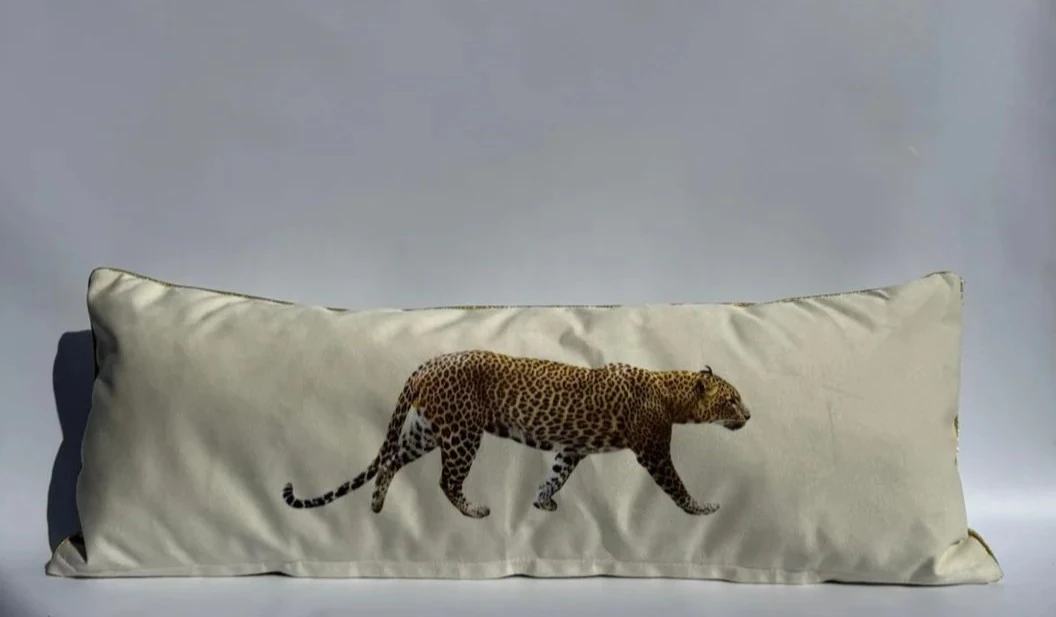 Ekru Leopar Desenli Lumbar Yastık