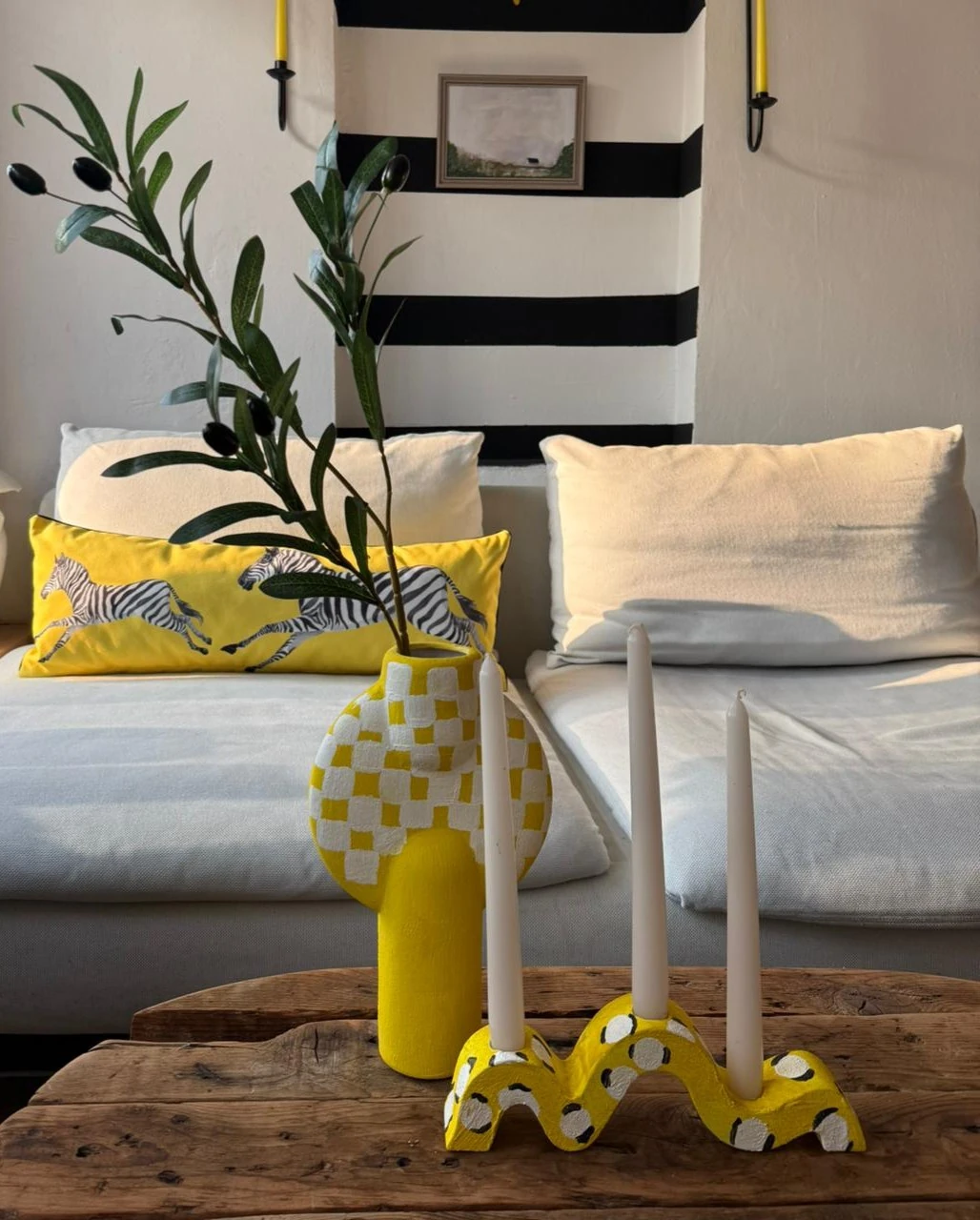 SARI  DESENLİ 3'lü KIVRIMLI MUMLUK ÖZEL TASARIM 