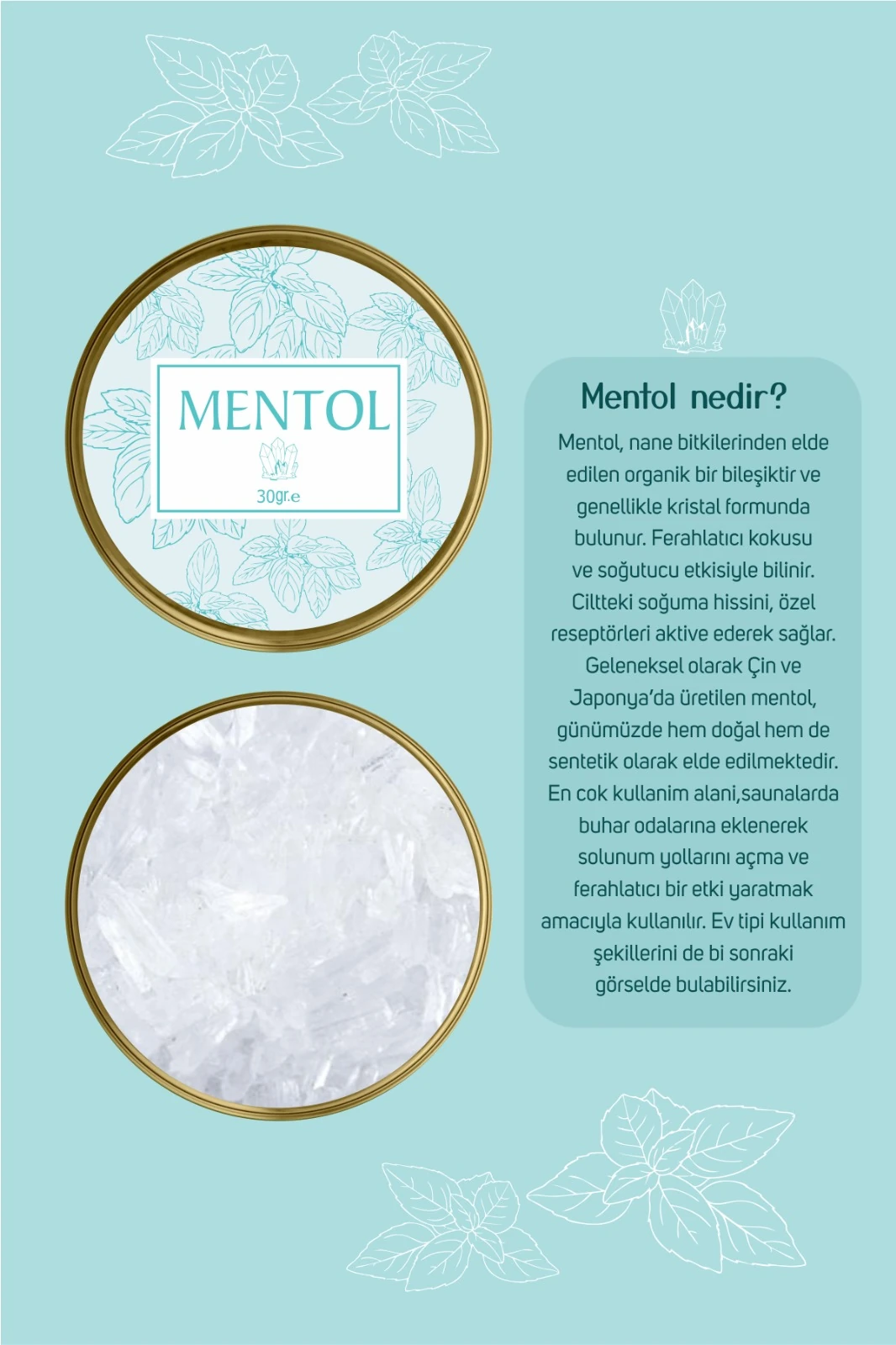  Saf Kristal Mentol - ( Sauna,Buhar Banyosu ) - 30gr