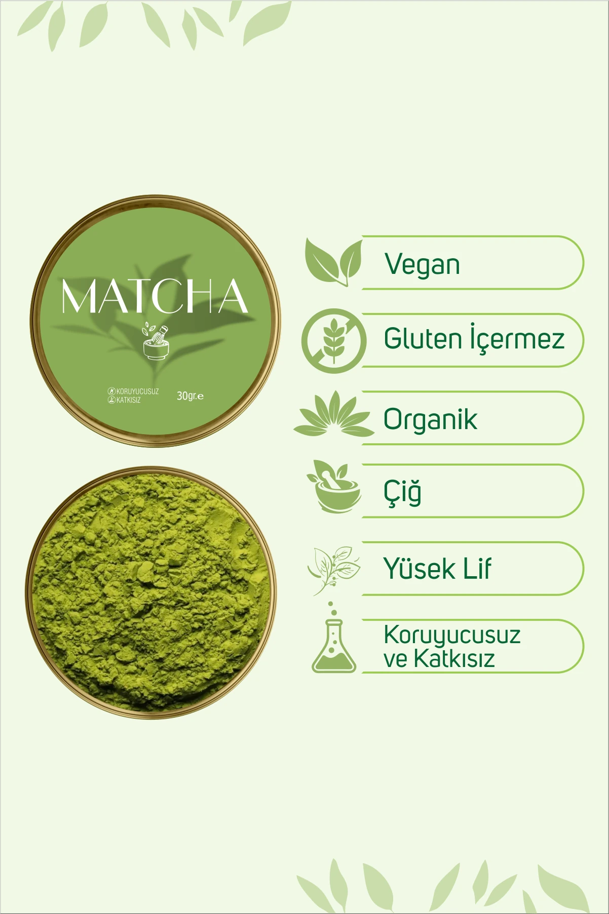 AA Kalite Organik Matcha Çayi 30Gr- Maça Tozu