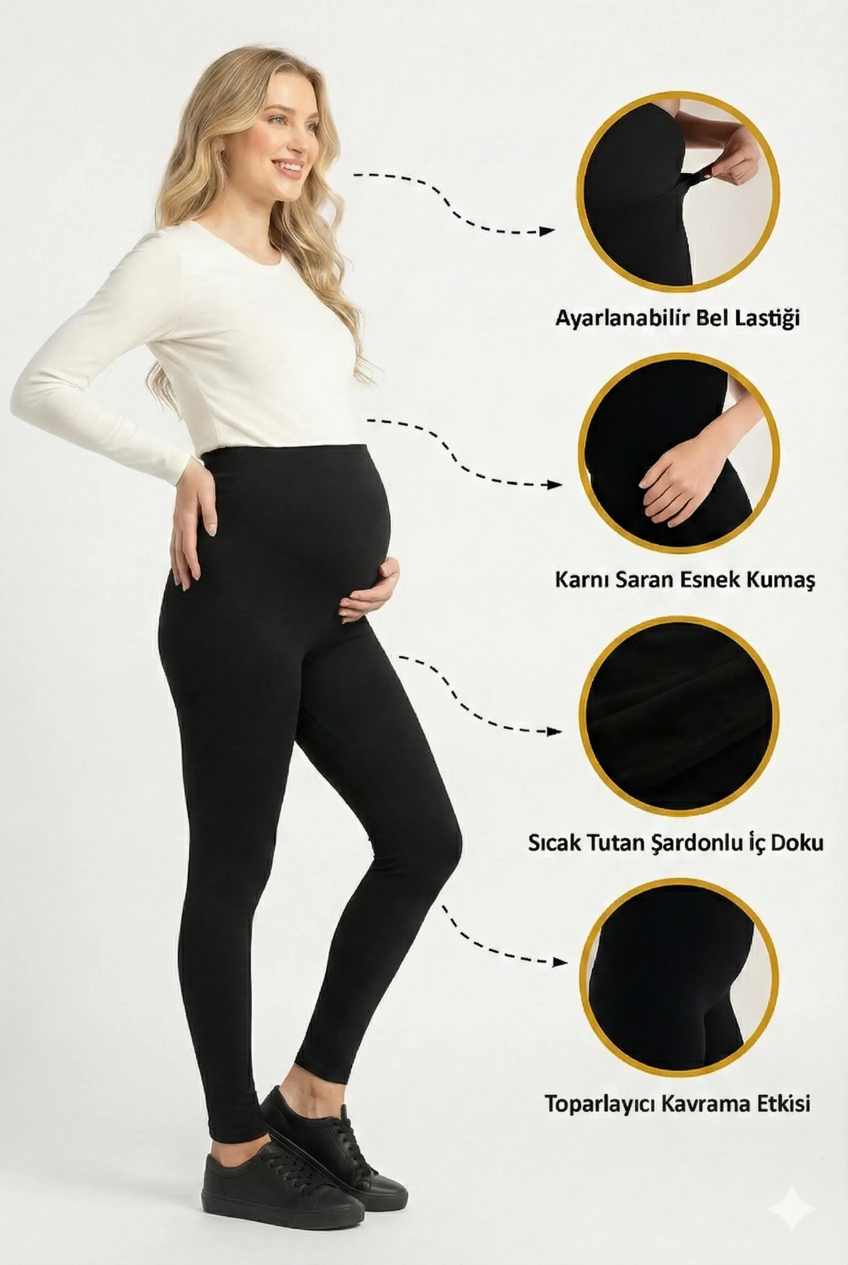Termal Şardonlu Sıcak Tutan Esnek Beli Ayarlanabilir Kışlık Hamile Tayt