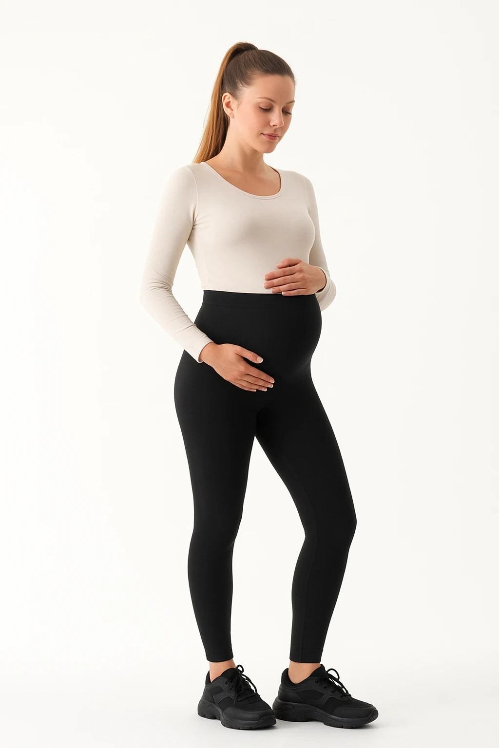 Beli Ayarlanabilir Esnek Yüksek Bel Siyah Hamile Tayt