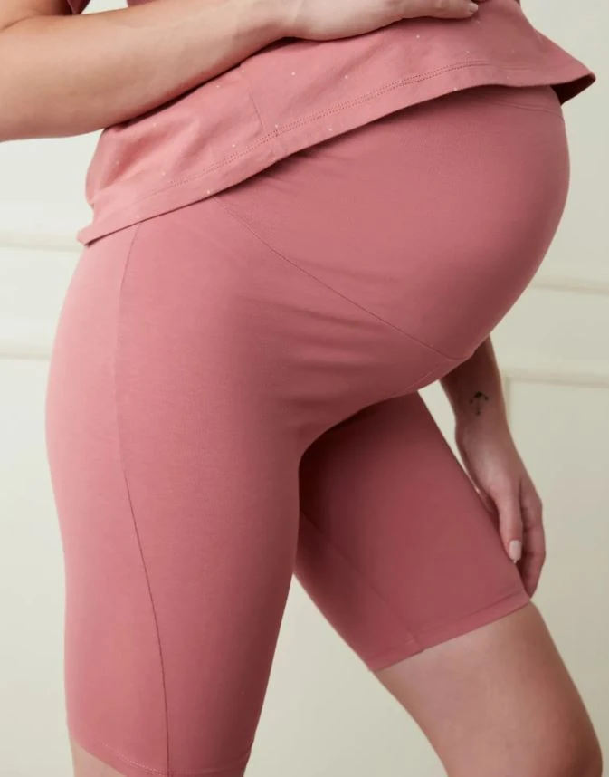 Beli Ayarlanabilir Gül Kurusu Diz Üstü Kısa Hamile Şort Tayt