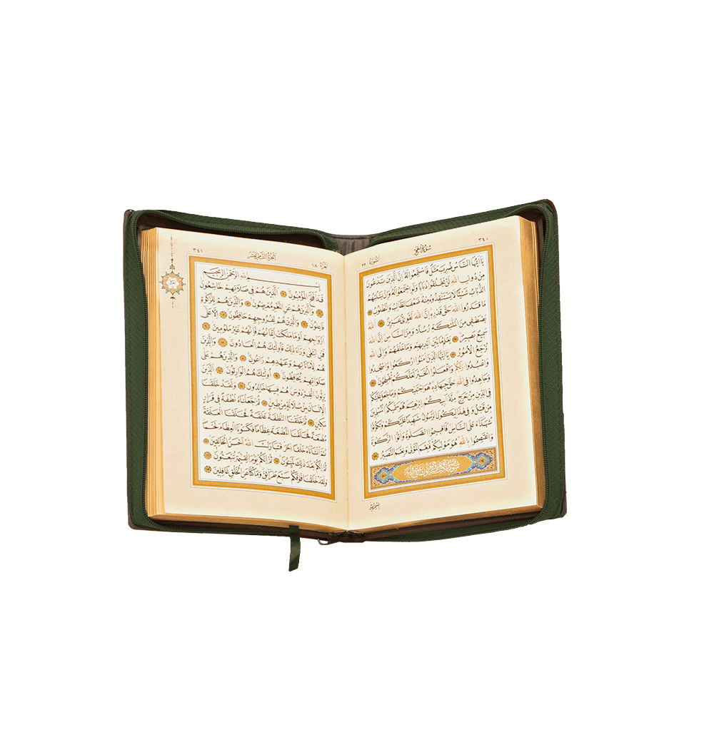Çanta Boy Kadife Kılıflı Kur'an-ı Kerim (Yeşil Renk)