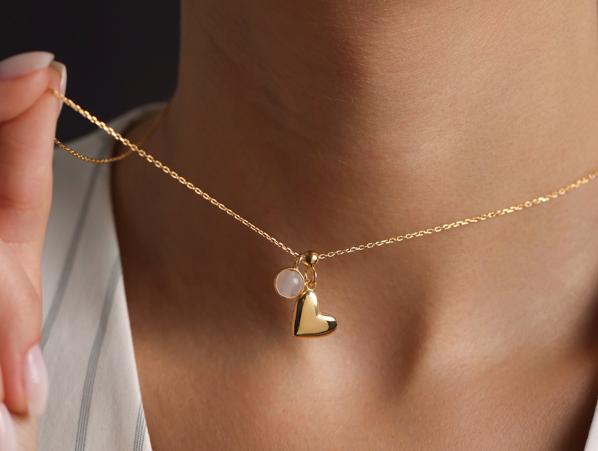 Charm Natural Stone Necklaces - Pembe Kuvars - Kalp