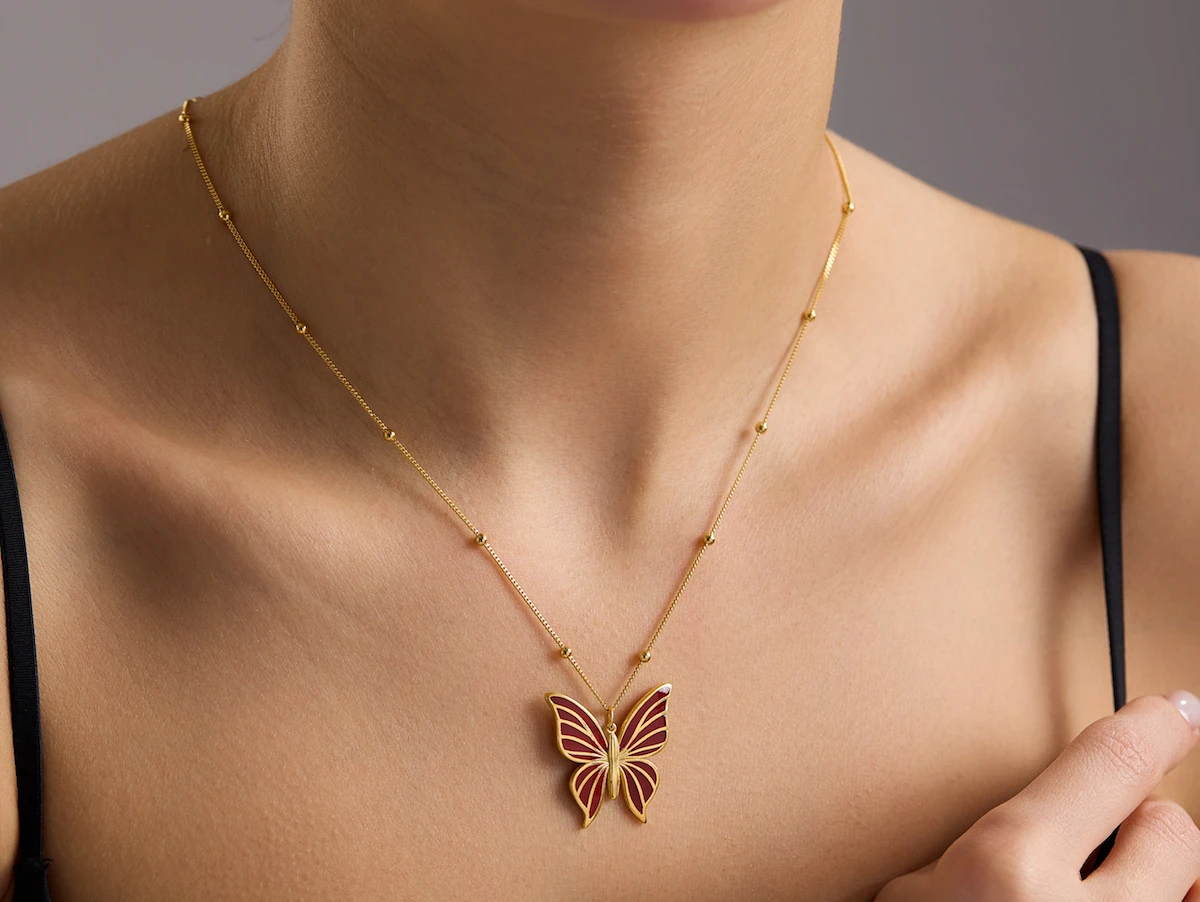 Butterfly Mineli Kolyeler - Bordo