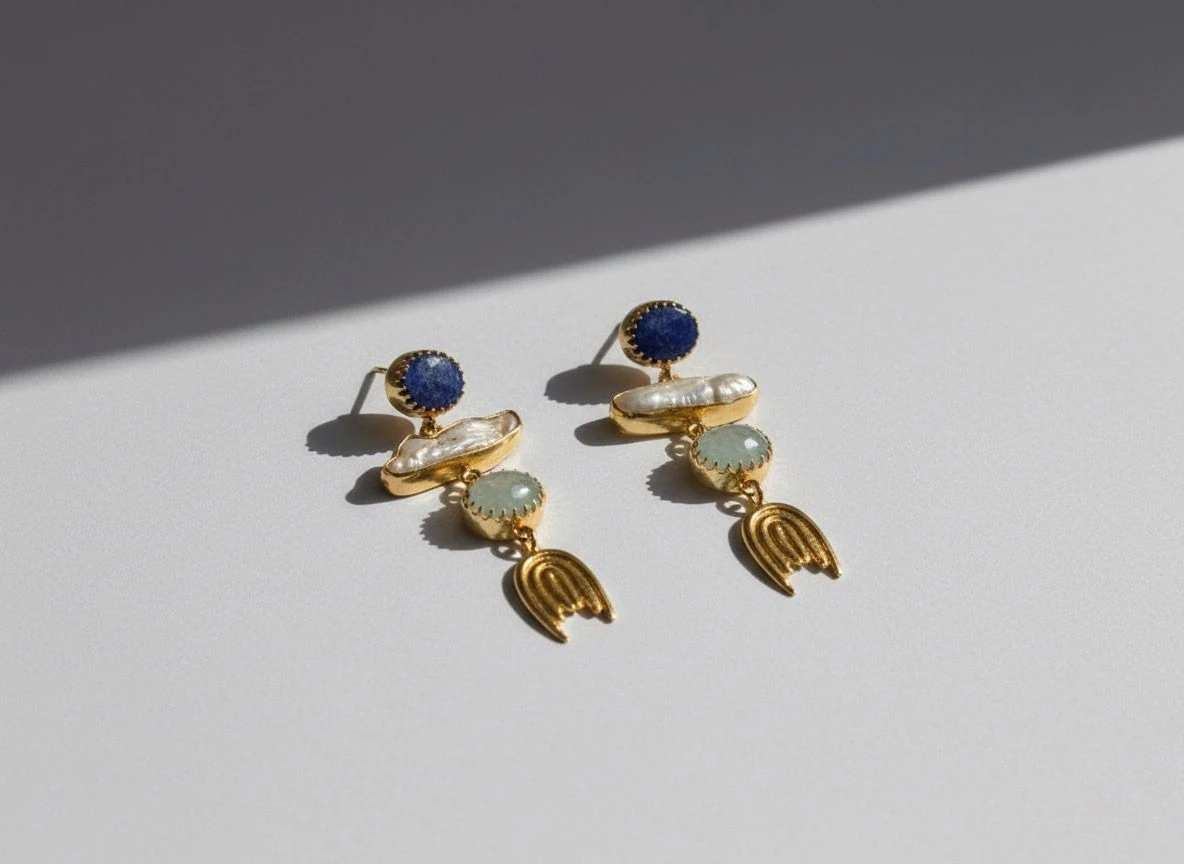 Eva Aquamarin İnci Küpe