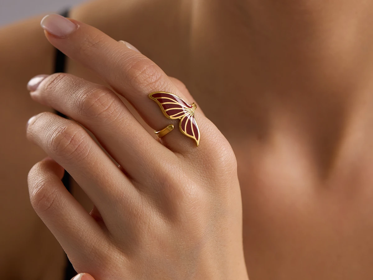 Butterfly Mineli Yüzükler - Bordo