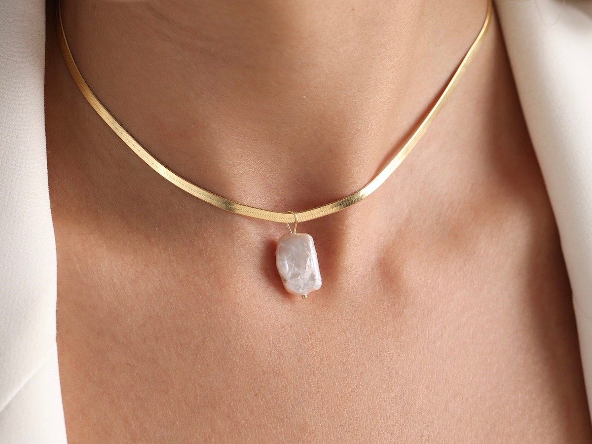Italian Chain Pearl Choker Necklace