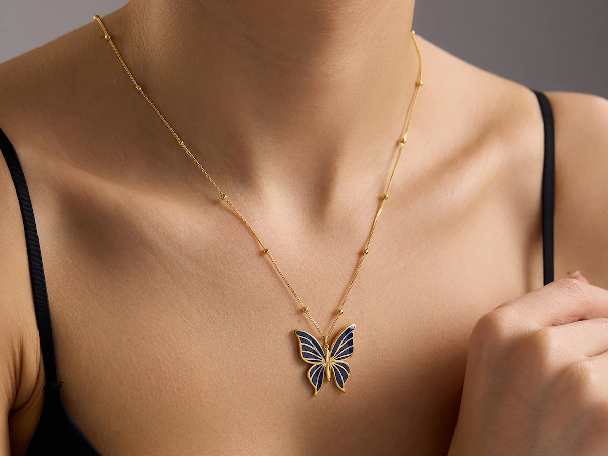 Butterfly Mineli Kolyeler - Mavi