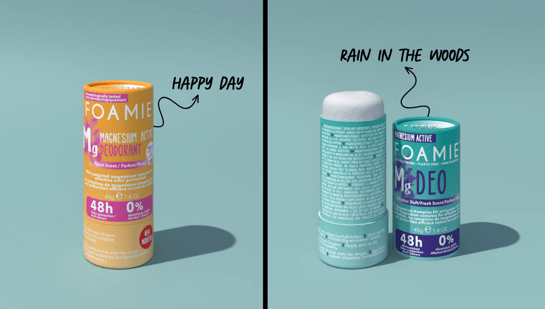 Happy Day ve Rain in the Woods: Foamie'nin alüminyum içermeyen, magnezyum bazlı katı deodorantlarıyla doğal ferahlık ve 48 saate kadar etkili koruma.