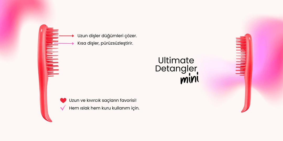 Pink Punch renginde Tangle Teezer Ultimate Detangler Mini, uzun ve kıvırcık saçlar için ideal. Islak ve kuru saçlarda nazik fırçalama deneyimi sunar.
