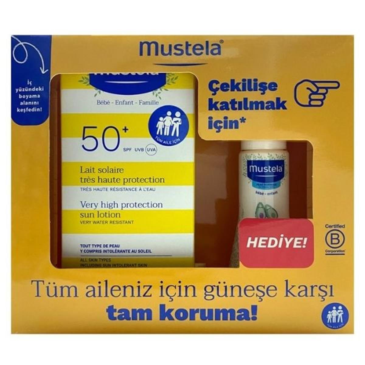 Mustela Güneş Losyonu SPF50 100 ml + Mustela Hydra Bebe 50 ml hediye