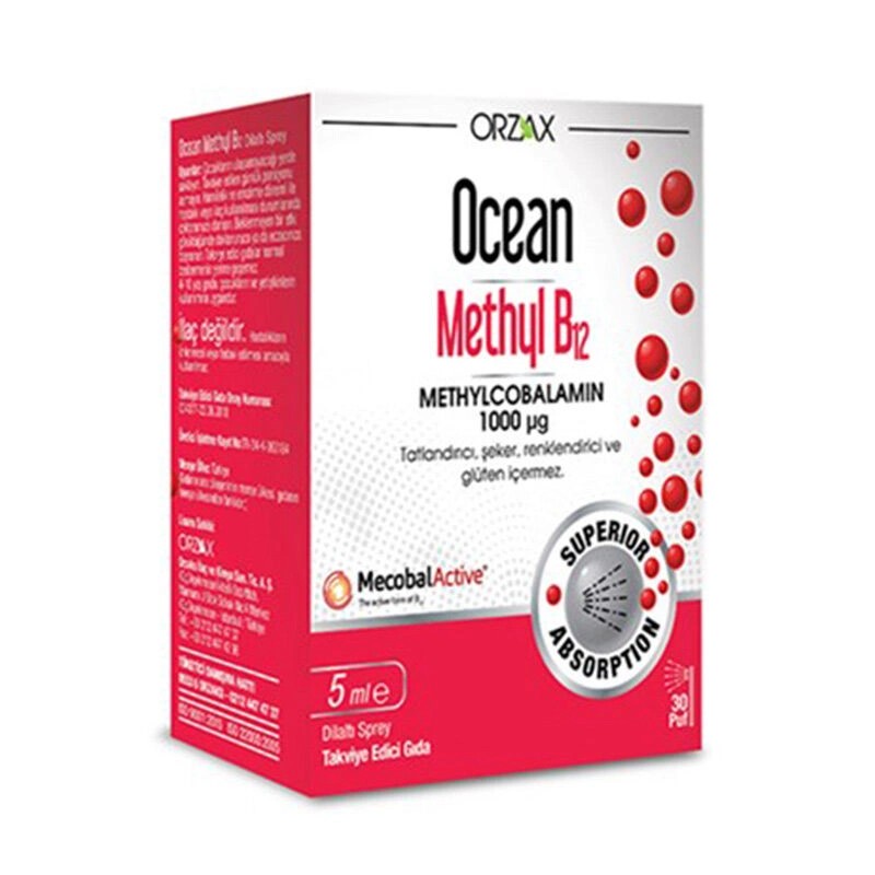 Orzax Ocean Methyl B12 1000 ug 5 ml Sprey Takviye Edici Gıda (4-10 yaş arası çocuklar için uygundur)