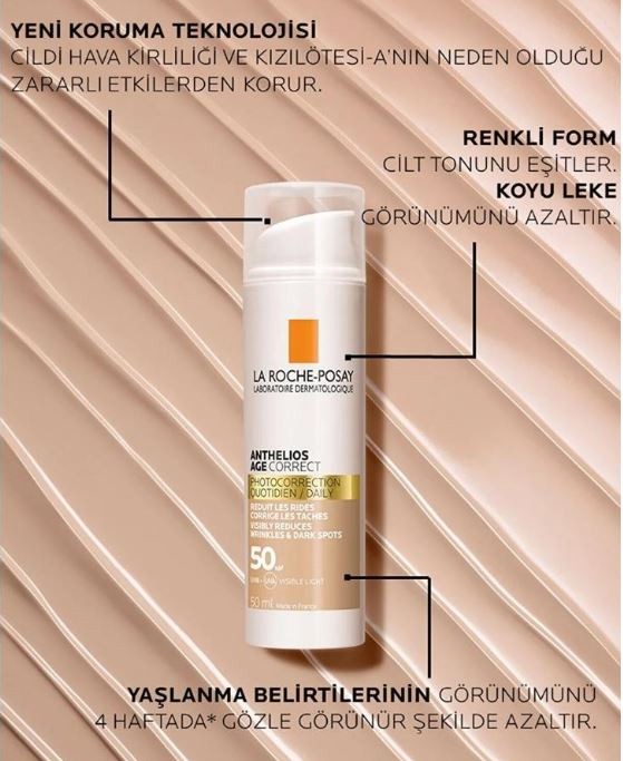 La Roche Posay Anthelios Age Correct Renkli SPF50 Leke ve Kırışıklık Karşıtı Güneş Koruyucu Yüz Kremi 50ml