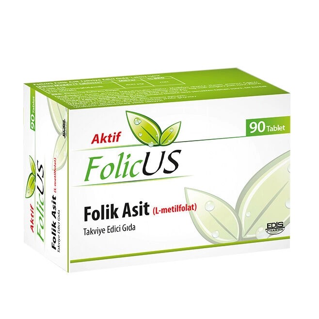 Folicus 90 Tablet (Gebelik döneminde günlük folik asit ihtiyacını karşılamak üzere 400µg Folik Asit içeren takviye edici gıdadır.)