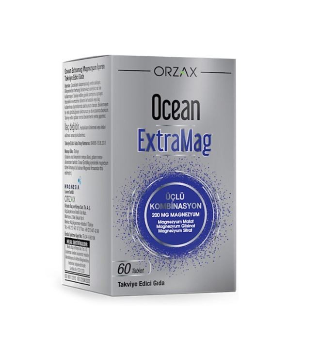 Ocean ExtraMag Üçlü Kombinasyon Takviye Edici Gıda 60 Tablet (Magnezyum malat, magnezyum biglisanat ve magnezyum sitrat)