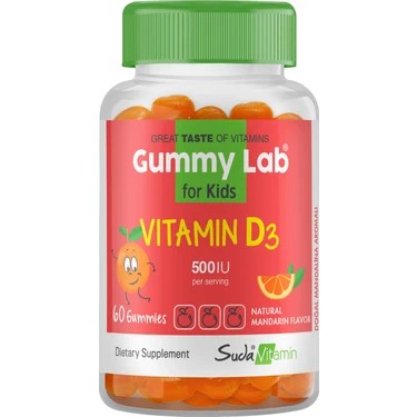 Suda Vitamin Gummy Lab Vitamin D3 For Kids Mandalina 60 Gummies(Çocuklar için)