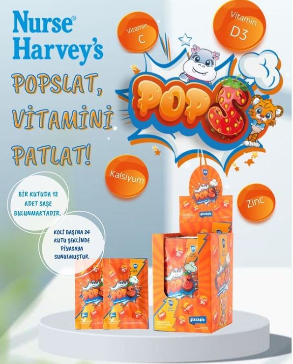 Nurse Harveys Pops 12 Saşe Vitaminli Patlayan Şeker (Kalsiyum, Çinko, Vitamain D3, Vitamin C) 