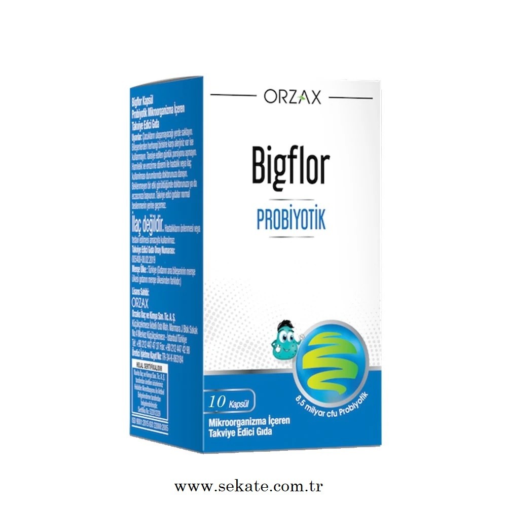 Orzax Bigflor Probiyotik Takviye Edici Gıda 10 Kapsül (vücuttaki zararlı bakterilerin dengelemesini ve bağırsak sağlığını desteklemek için kullanılır.)