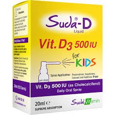 Suda Vitamin D3 500 IU Çocuklar İçin Günlük Oral Sprey 20 ml (4-10 Yaş İçin Uygundur) SKT: 30/04/25