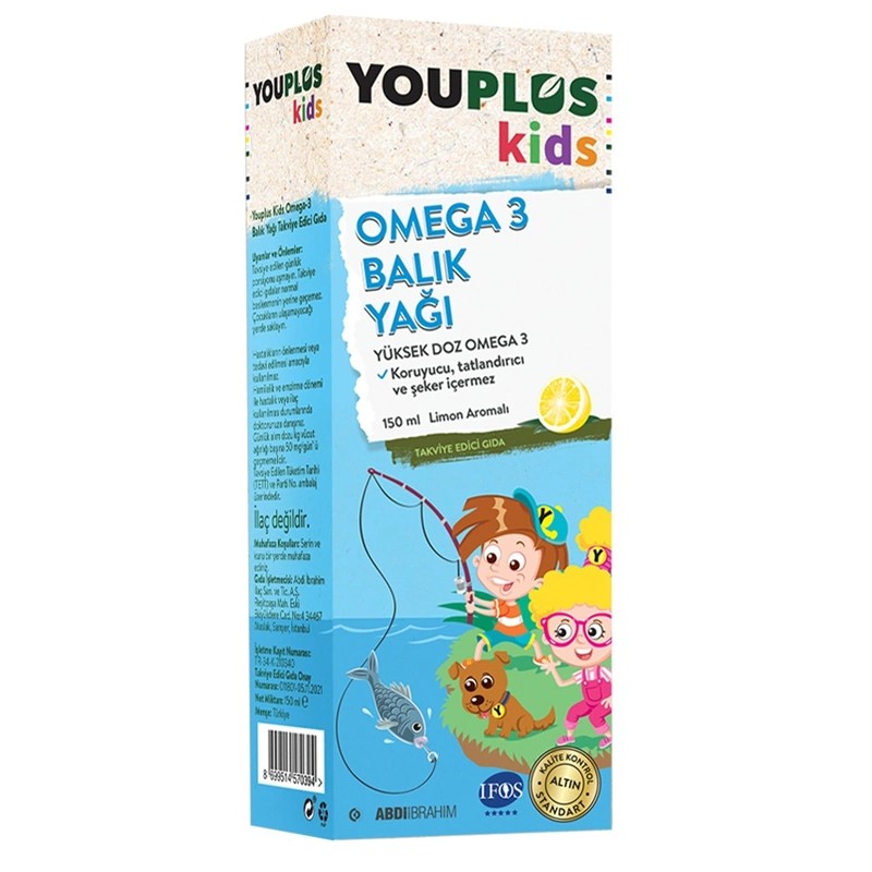 Youplus Kıds Omega-3 Balık Yağı Takviye Edici Gıda (Yüksek Doz Omega-3) 150Ml Şişe